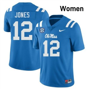 Women Andrew Jones Powder Blue Ole Miss Rebels #12 College Football Embroidery Jerseys 447572-897