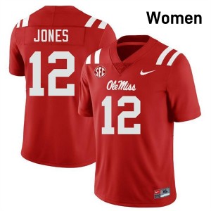 Women's Andrew Jones Red Ole Miss Rebels #12 College Football Game Jersey 628105-265
