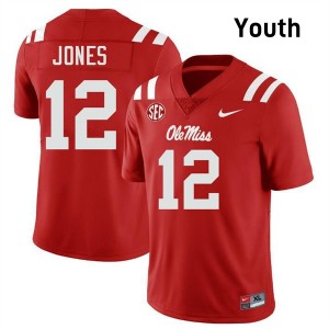Youth Andrew Jones Red Ole Miss Rebels #12 College Football Embroidery Jersey 750417-702