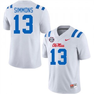 Men's Austin Simmons White Ole Miss Rebels #13 College Football University Jerseys 809348-700