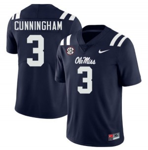 Men's Caleb Cunningham Navy Ole Miss Rebels #3 College Football Stitched Jerseys 535236-258
