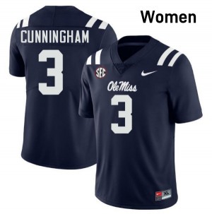 Women Caleb Cunningham Navy Ole Miss Rebels #3 College Football NCAA Jerseys 589846-173