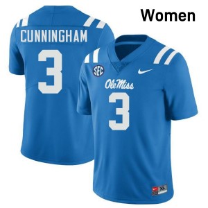 Women's Caleb Cunningham Powder Blue Ole Miss Rebels #3 College Football 2025 Jersey 829040-810
