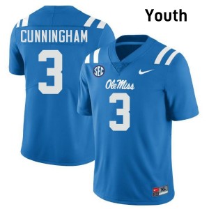Youth Caleb Cunningham Powder Blue Ole Miss Rebels #3 College Football Official Jersey 849654-449