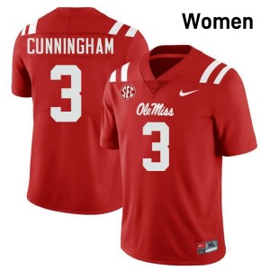 Women Caleb Cunningham Red Ole Miss Rebels #3 College Football NCAA Jersey 466270-304