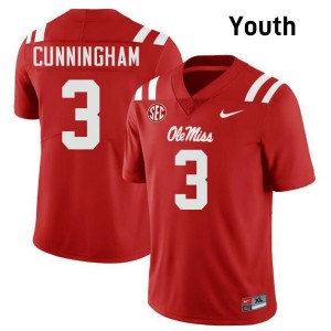 Youth Caleb Cunningham Red Ole Miss Rebels #3 College Football Stitched Jerseys 812105-864
