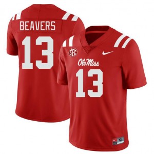 Men Cedrick Beavers Red Ole Miss Rebels #13 College Football NCAA Jersey 352228-703