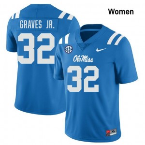 Women Chris Graves Jr. Powder Blue Ole Miss Rebels #32 College Football University Jersey 136843-172