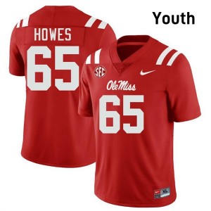 Youth Connor Howes Red Ole Miss Rebels #65 College Football Embroidery Jersey 119870-502