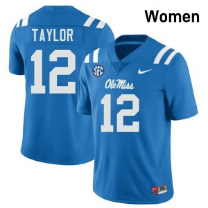 Women Damien Taylor Powder Blue Ole Miss Rebels #12 College Football Alumni Jersey 513174-338