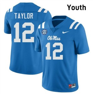 Youth Damien Taylor Powder Blue Ole Miss Rebels #12 College Football NCAA Jersey 798023-279