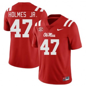 Mens DeeJay Holmes Jr. Red Ole Miss Rebels #47 College Football University Jersey 582042-493