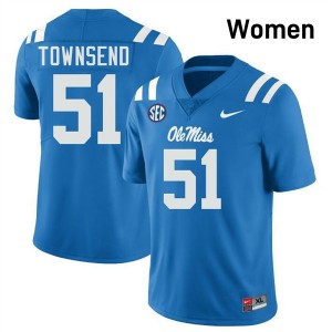 Womens Delano Townsend Powder Blue Ole Miss Rebels #51 College Football Player Jersey 212219-723