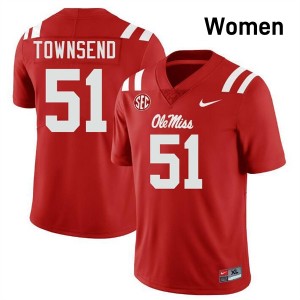 Women Delano Townsend Red Ole Miss Rebels #51 College Football Embroidery Jerseys 606306-618