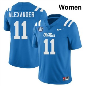 Women Deuce Alexander Powder Blue Ole Miss Rebels #11 College Football Alumni Jerseys 675290-475