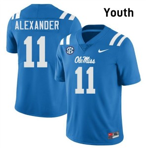 Youth Deuce Alexander Powder Blue Ole Miss Rebels #11 College Football Official Jersey 479133-248