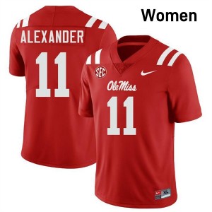 Women's Deuce Alexander Red Ole Miss Rebels #11 College Football University Jersey 477515-560