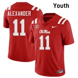 Youth Deuce Alexander Red Ole Miss Rebels #11 College Football Embroidery Jersey 720323-102