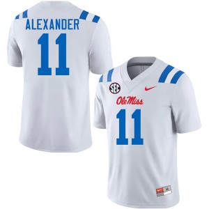 Men Deuce Alexander White Ole Miss Rebels #11 College Football 2025-26 Jersey 777274-538