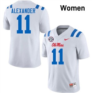 Women's Deuce Alexander White Ole Miss Rebels #11 College Football NCAA Jerseys 150499-937