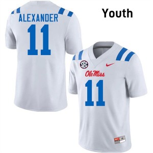 Youth Deuce Alexander White Ole Miss Rebels #11 College Football Official Jerseys 381489-810