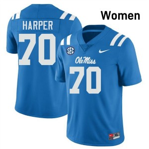Womens Devin Harper Powder Blue Ole Miss Rebels #70 College Football Replica Jersey 305504-478