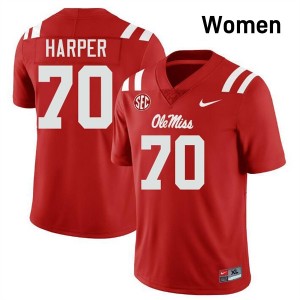 Women Devin Harper Red Ole Miss Rebels #70 College Football High School Jerseys 420842-390