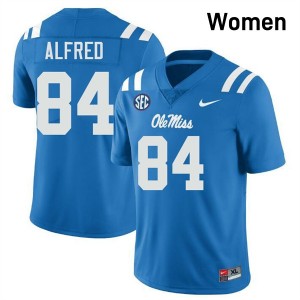 Women Dillon Alfred Powder Blue Ole Miss Rebels #84 College Football Embroidery Jersey 557944-801