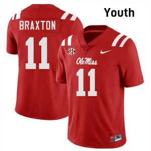 Youth Jaylon Braxton Red Ole Miss Rebels #11 College Football Stitched Jerseys 741784-555