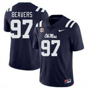 Mens Kamron Beavers Navy Ole Miss Rebels #97 College Football Embroidery Jersey 951535-479