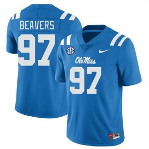 Men Kamron Beavers Powder Blue Ole Miss Rebels #97 College Football Replica Jerseys 434647-314