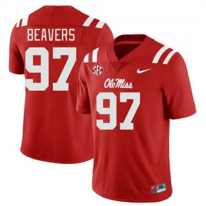 Men's Kamron Beavers Red Ole Miss Rebels #97 College Football Limited Jerseys 322231-399