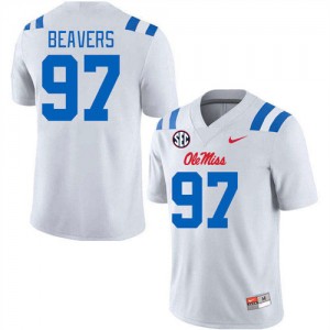 Mens Kamron Beavers White Ole Miss Rebels #97 College Football Stitched Jersey 795120-110