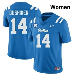 Women Kapena Gushiken Powder Blue Ole Miss Rebels #14 College Football NCAA Jerseys 899398-474