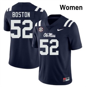 Women's Kenneth Boston Navy Ole Miss Rebels #52 College Football Replica Jerseys 767669-485