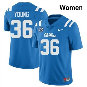 Women's Keon Young Powder Blue Ole Miss Rebels #36 College Football NCAA Jerseys 514057-260