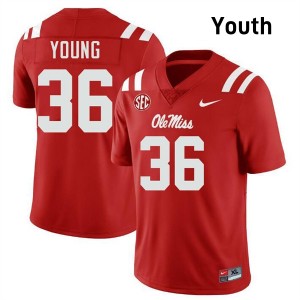 Youth Keon Young Red Ole Miss Rebels #36 College Football Game Jerseys 795926-683