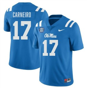 Mens Lucas Carneiro Powder Blue Ole Miss Rebels #17 College Football Replica Jersey 694916-150