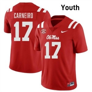 Youth Lucas Carneiro Red Ole Miss Rebels #17 College Football Stitched Jerseys 887451-423