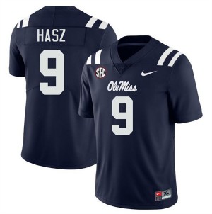 Men Luke Hasz Navy Ole Miss Rebels #9 College Football Alumni Jersey 805781-525