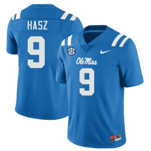 Men's Luke Hasz Powder Blue Ole Miss Rebels #9 College Football Alumni Jerseys 367510-326