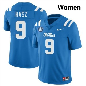 Womens Luke Hasz Powder Blue Ole Miss Rebels #9 College Football NCAA Jersey 964710-248
