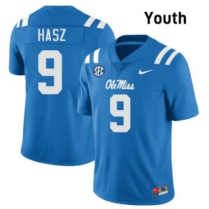 Youth Luke Hasz Powder Blue Ole Miss Rebels #9 College Football Player Jerseys 195782-947