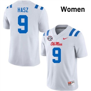 Womens Luke Hasz White Ole Miss Rebels #9 College Football Stitched Jerseys 559296-448
