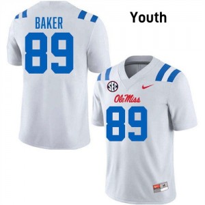 Youth Mike Baker White Ole Miss Rebels #89 College Football Stitched Jerseys 425416-676