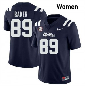 Womens Mike Baker Navy Ole Miss Rebels #89 College Football NCAA Jersey 281351-633