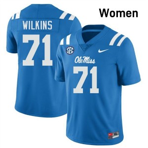 Womens PJ Wilkins Powder Blue Ole Miss Rebels #71 College Football NCAA Jersey 965233-823