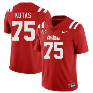 Mens Patrick Kutas Red Ole Miss Rebels #75 College Football Replica Jerseys 284637-288