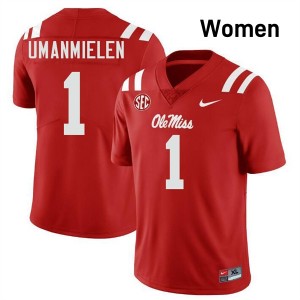 Women Princewill Umanmielen Red Ole Miss Rebels #1 College Football Replica Jerseys 570558-288