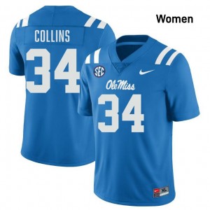 Women's Raymond Collins Powder Blue Ole Miss Rebels #34 College Football High School Jersey 523841-214